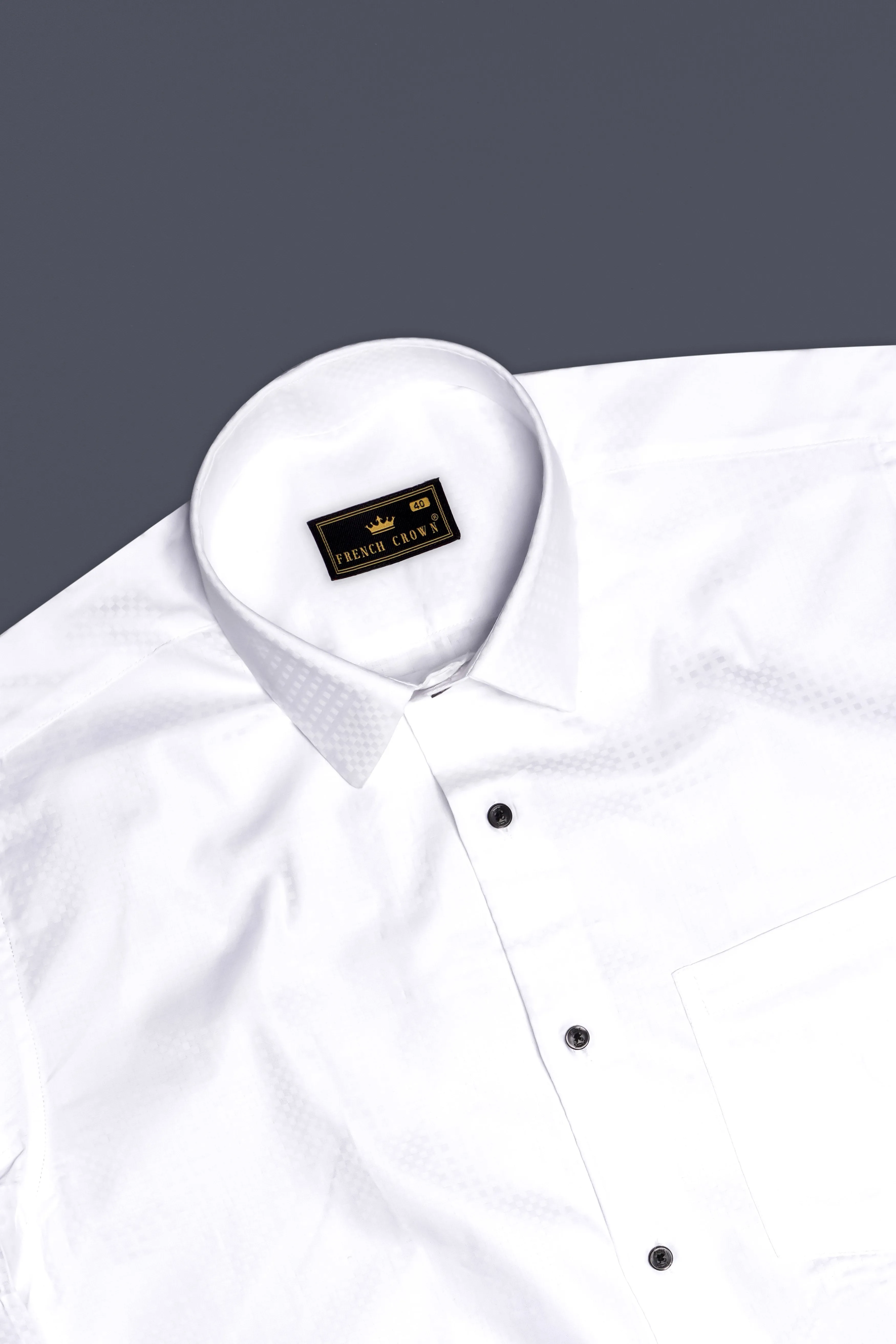 Arctic Luxe-Bright White Dobby Textured Premium Giza Cotton Dress Shirt sold by French Crown product image thumbnail 5