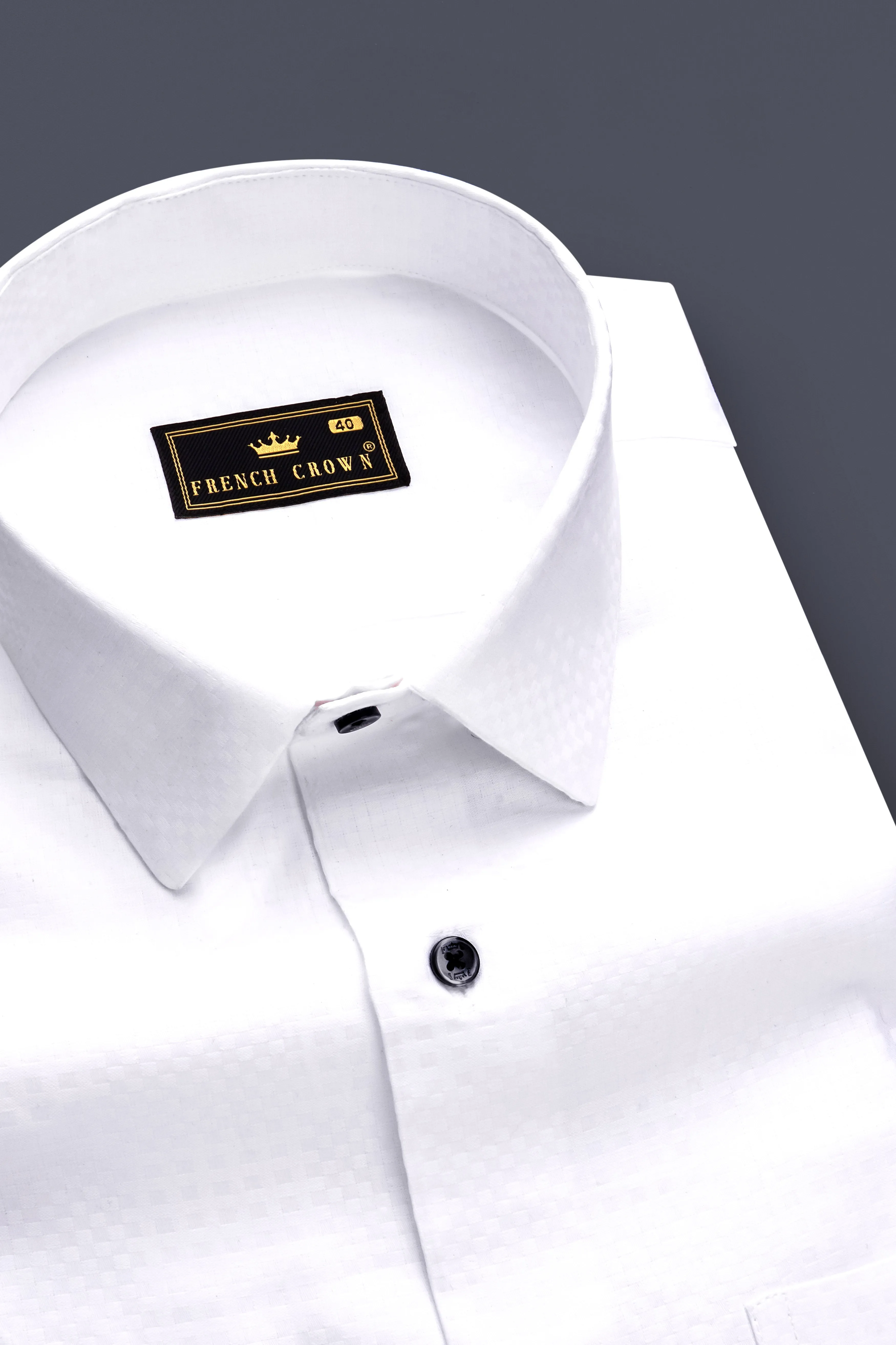 Arctic Luxe-Bright White Dobby Textured Premium Giza Cotton Dress Shirt sold by French Crown product image thumbnail 2