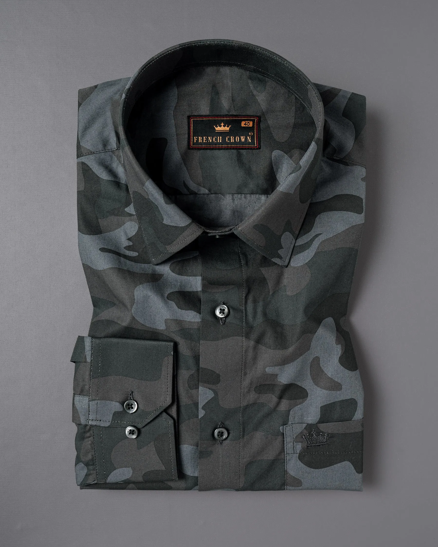 Grey Camouflage Military Printed Premium Cotton Shirt sold by French Crown product image thumbnail 3