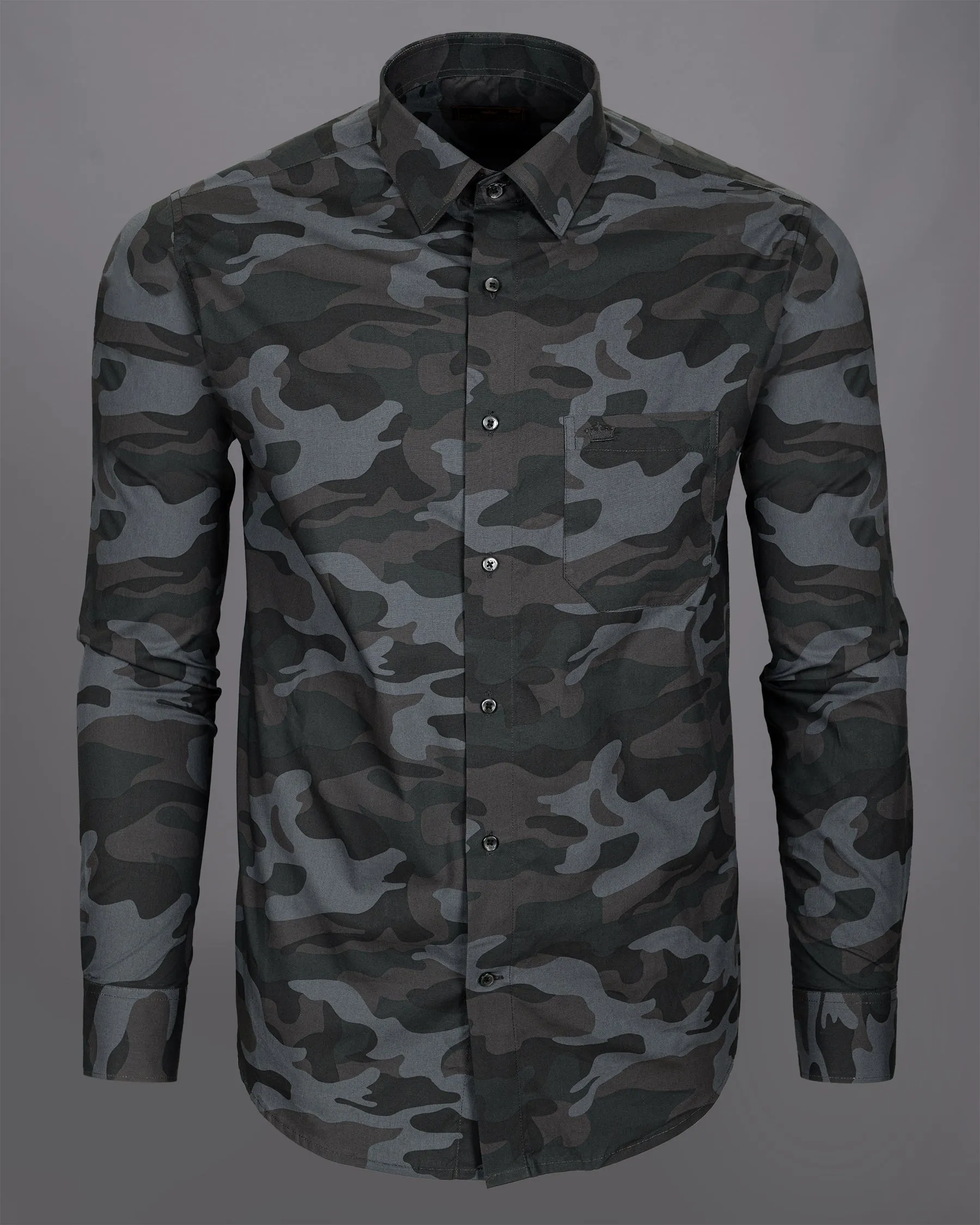 Grey Camouflage Military Printed Premium Cotton Shirt sold by French Crown product image thumbnail 5