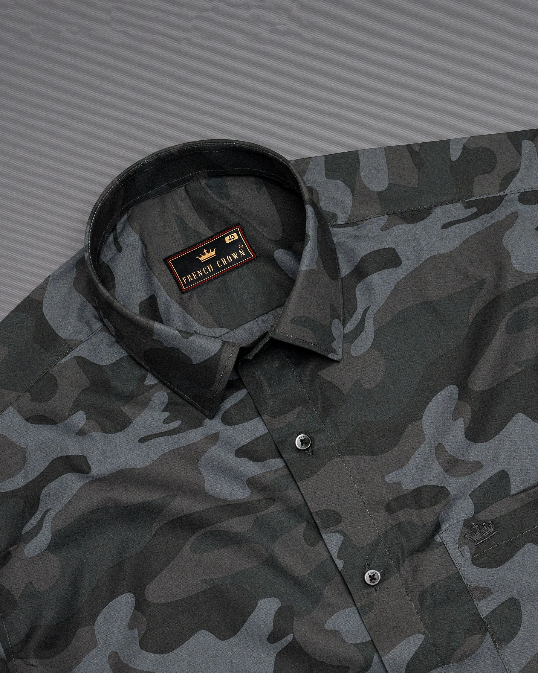 Grey Camouflage Military Printed Premium Cotton Shirt sold by French Crown product image thumbnail 4