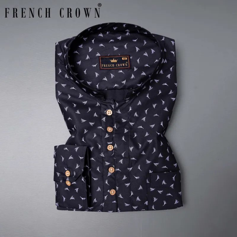 Jade Black flowers Printed super soft Premium Cotton shirt sold by French Crown