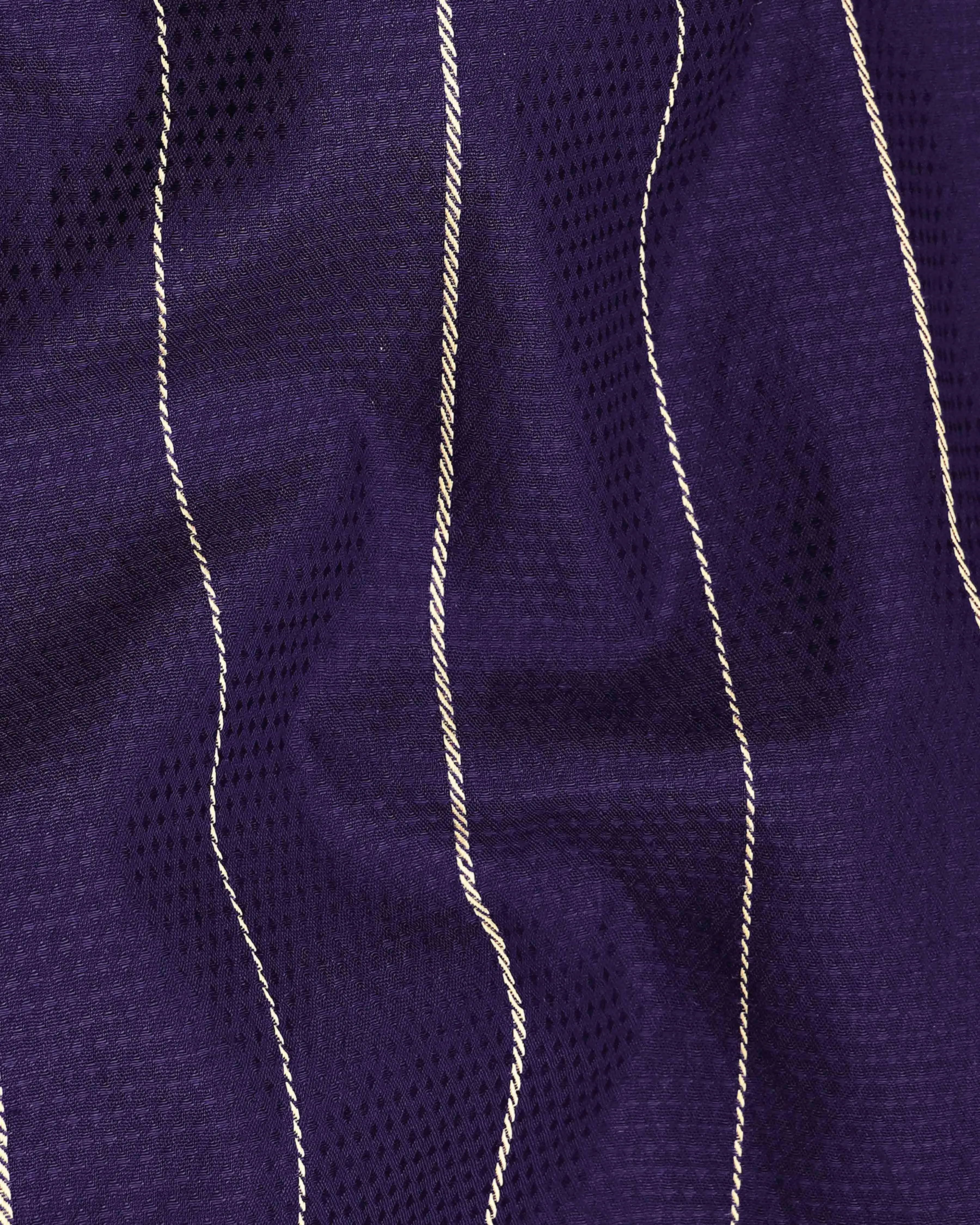 Violent Blue and Beewax Beige Striped Dobby Textured Premium Giza Cotton Shirt sold by French Crown product image thumbnail 2