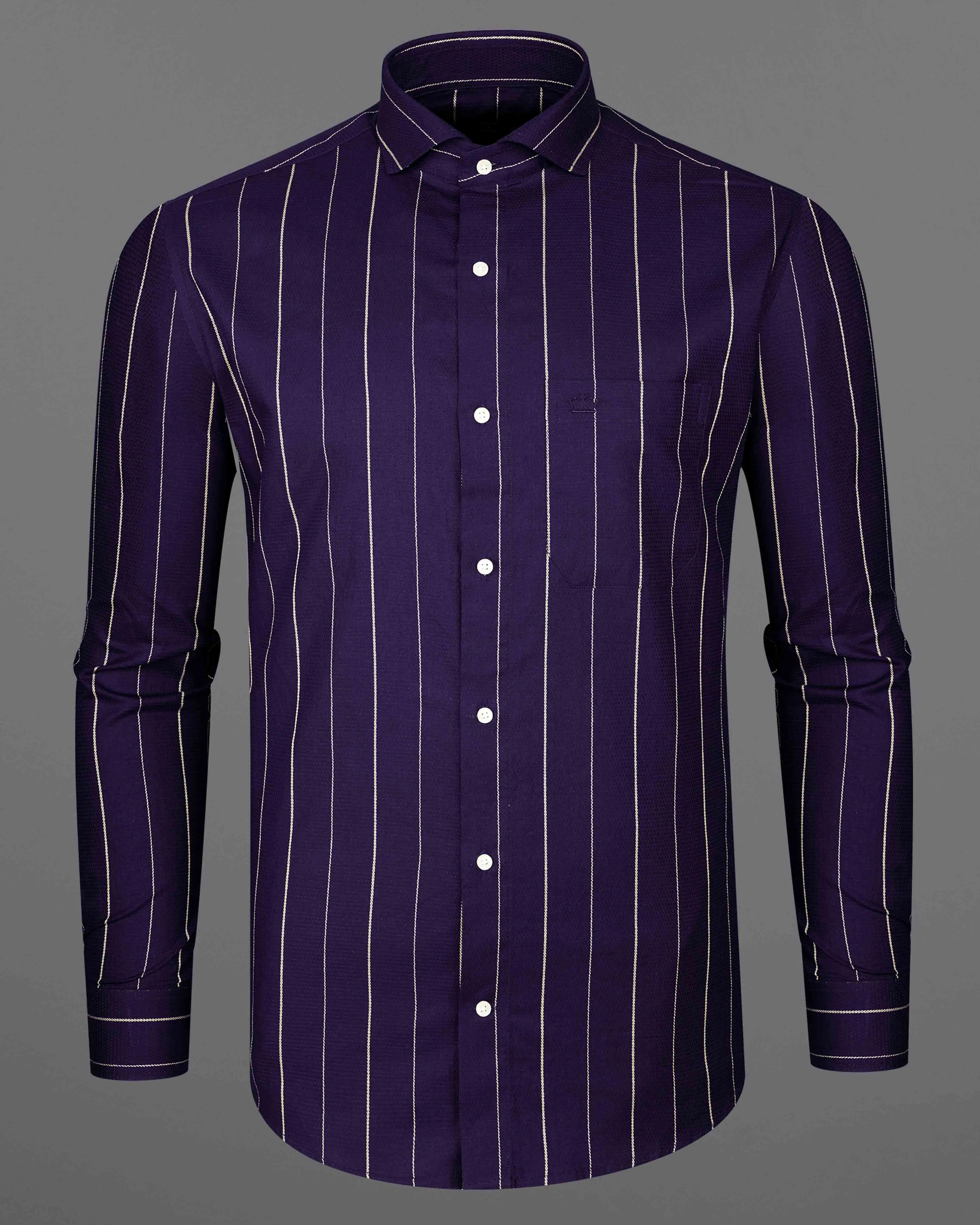 Violent Blue and Beewax Beige Striped Dobby Textured Premium Giza Cotton Shirt sold by French Crown product image thumbnail 5