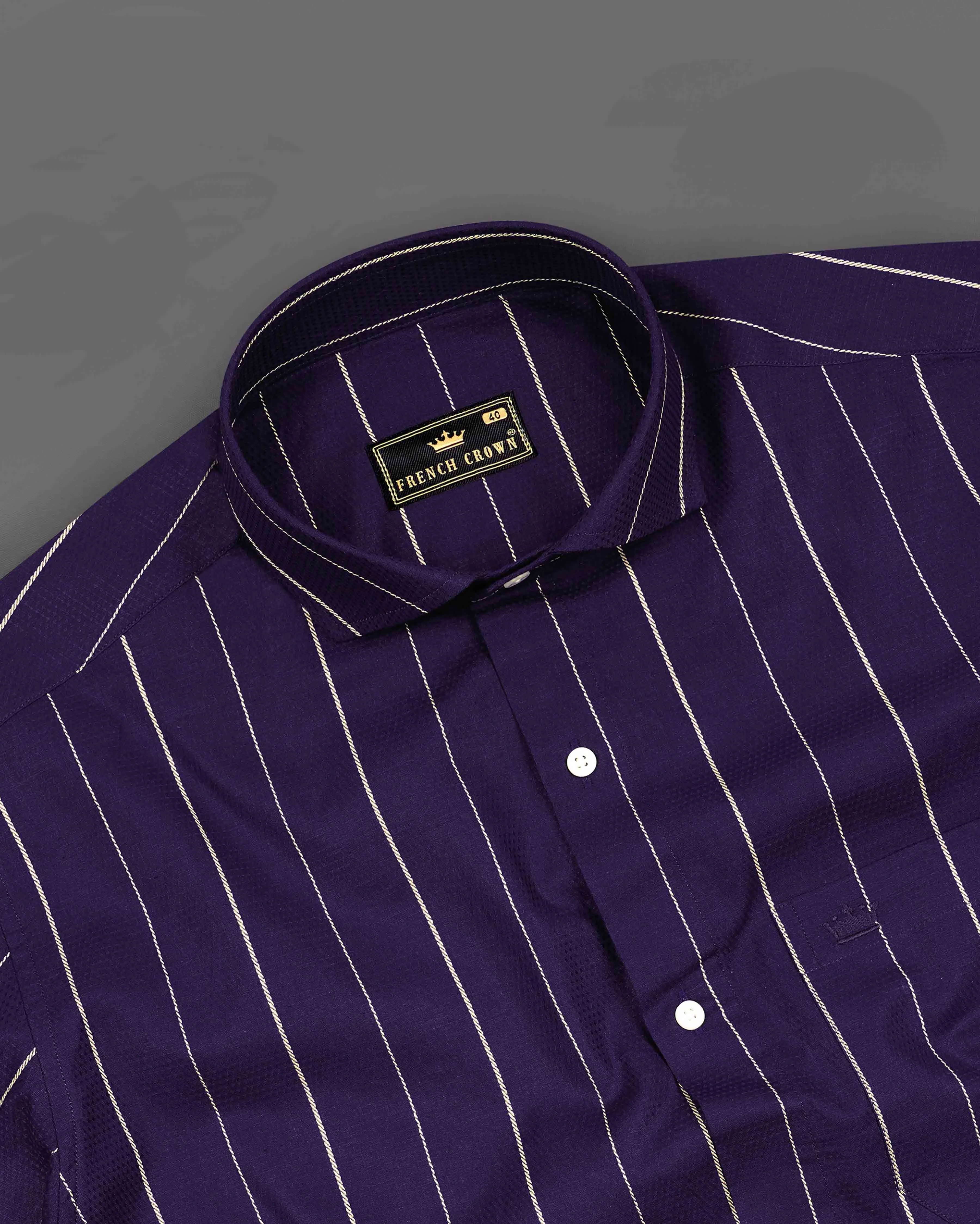 Violent Blue and Beewax Beige Striped Dobby Textured Premium Giza Cotton Shirt sold by French Crown product image thumbnail 4