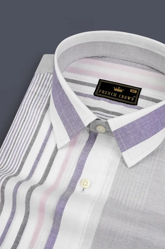Celeste Gray with Opera Mauve Striped Premium Cotton Shirt sold by French Crown