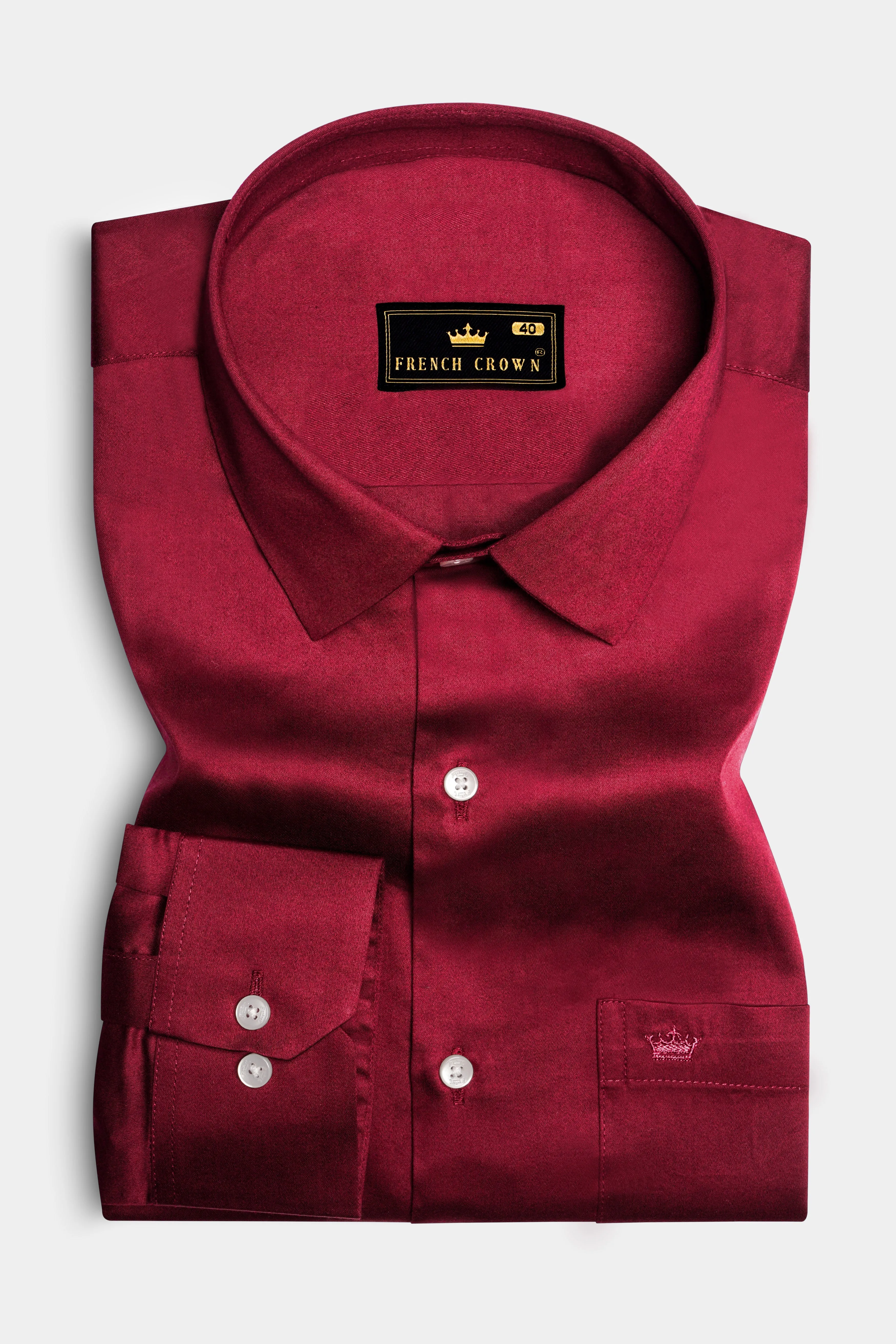 Majestic Ruby-Venetian Red Solid Subtle Sheen Super Soft Premium Cotton Dress Shirt sold by French Crown product image thumbnail 4