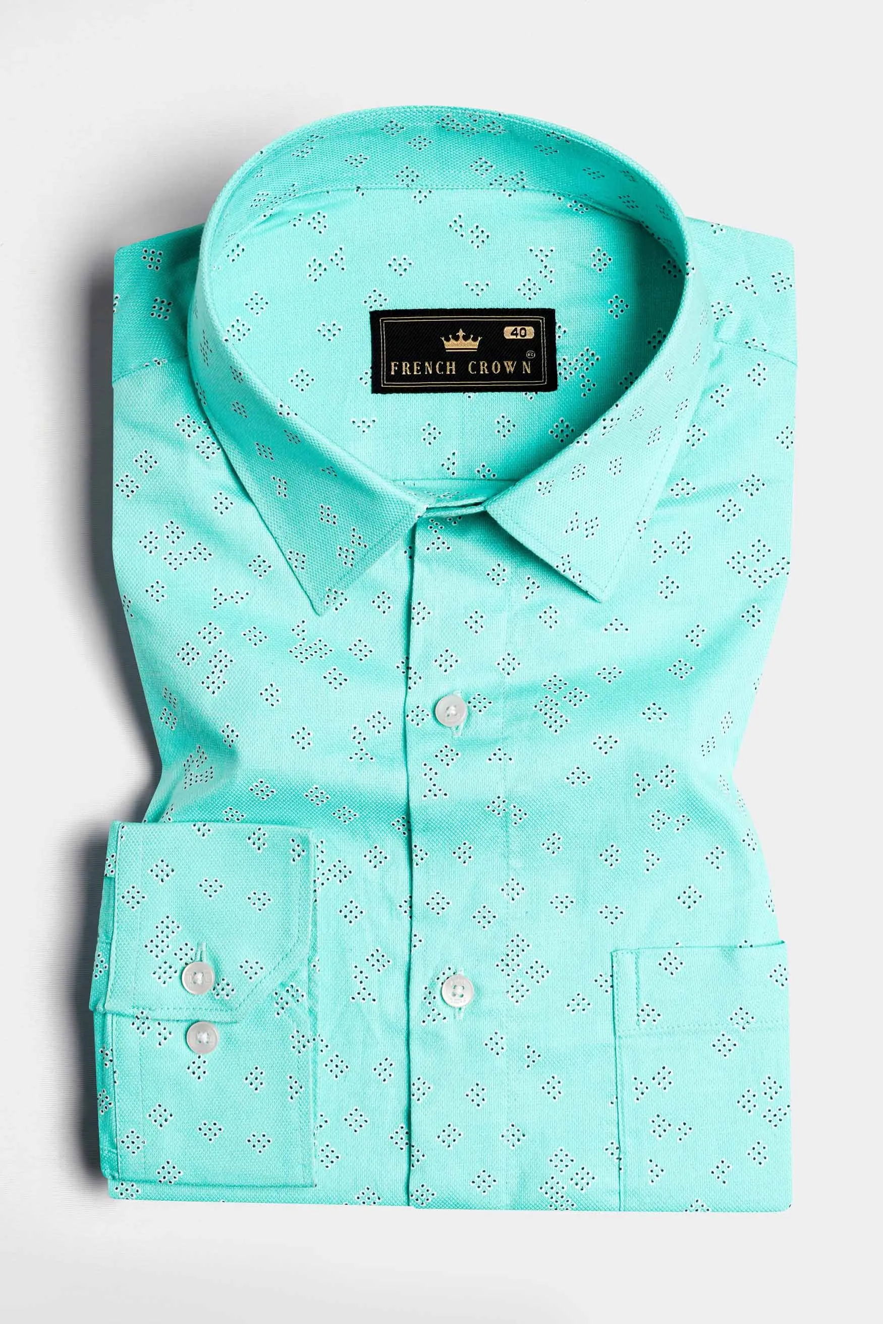 Bermuda Blue with Black and White Dobby Textured Premium Giza Cotton Shirt sold by French Crown product image thumbnail 3