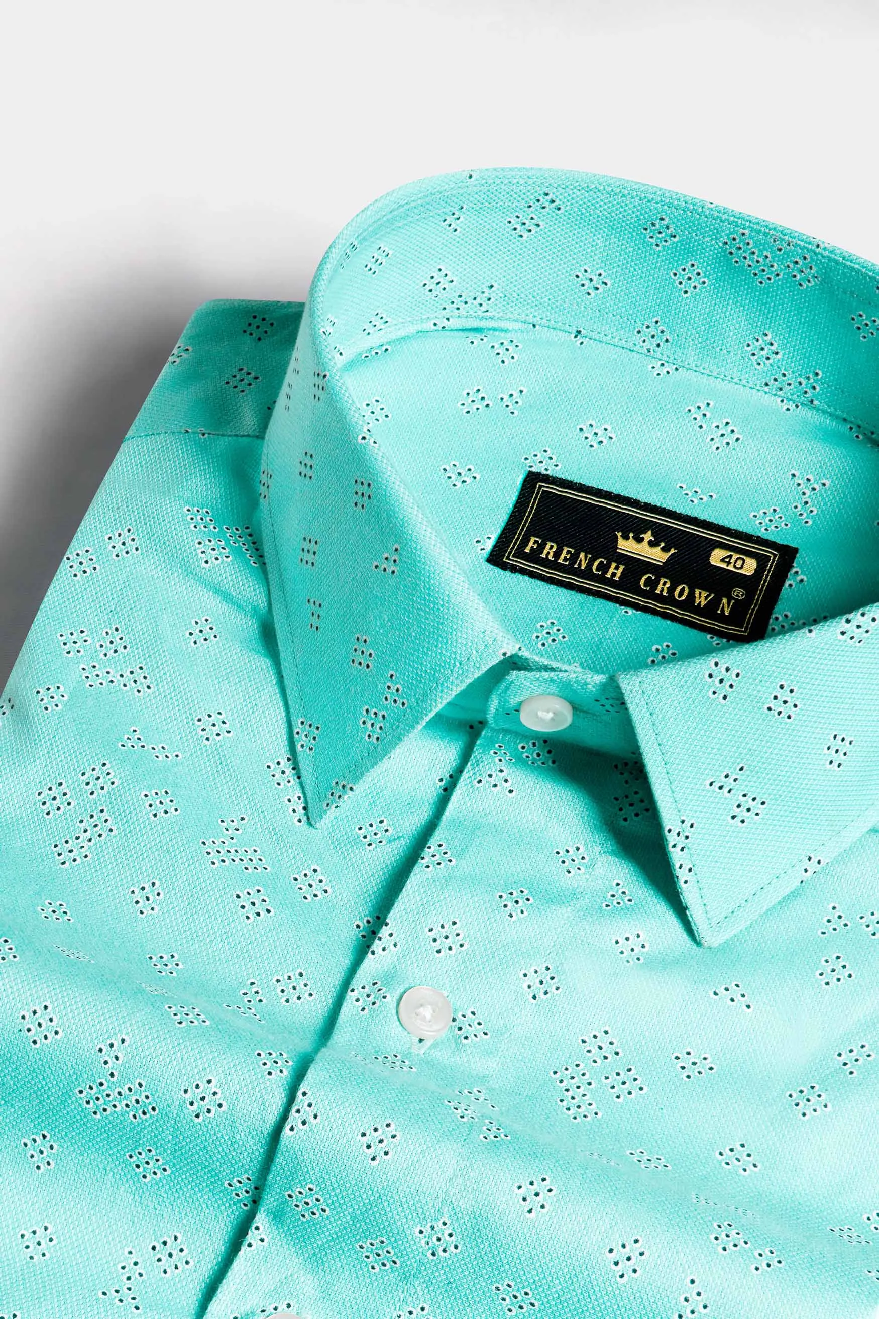 Bermuda Blue with Black and White Dobby Textured Premium Giza Cotton Shirt sold by French Crown