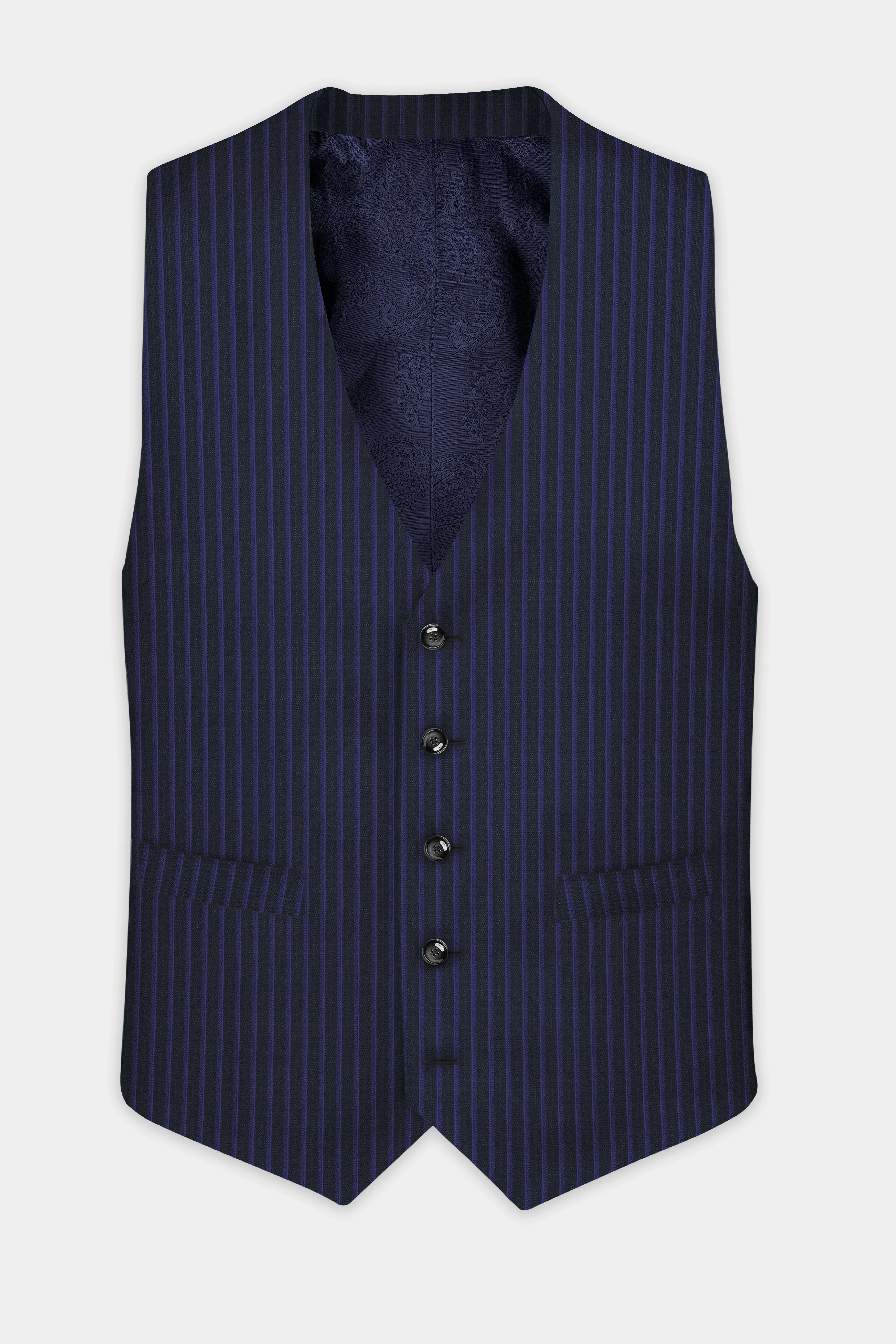 Shark Black with Blue Striped Wool Blend Waistcoat sold by French Crown product image thumbnail 2