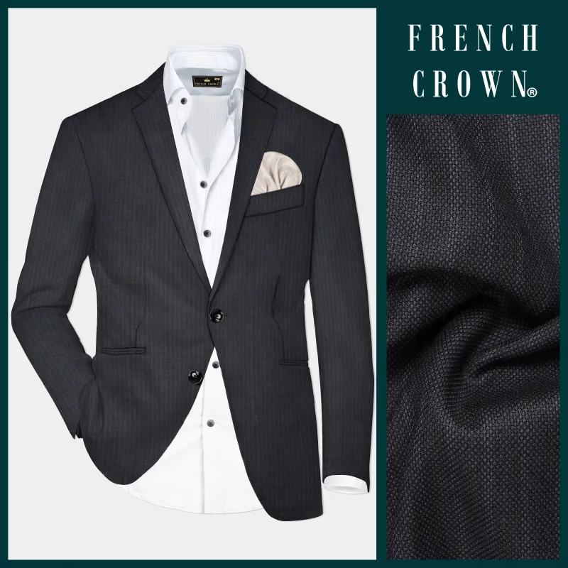 GraphiteSlim-Mine Shaft Gray Stripes Dobby Textured Wool Rich Single Breasted Slim Lapel Blazer sold by French Crown