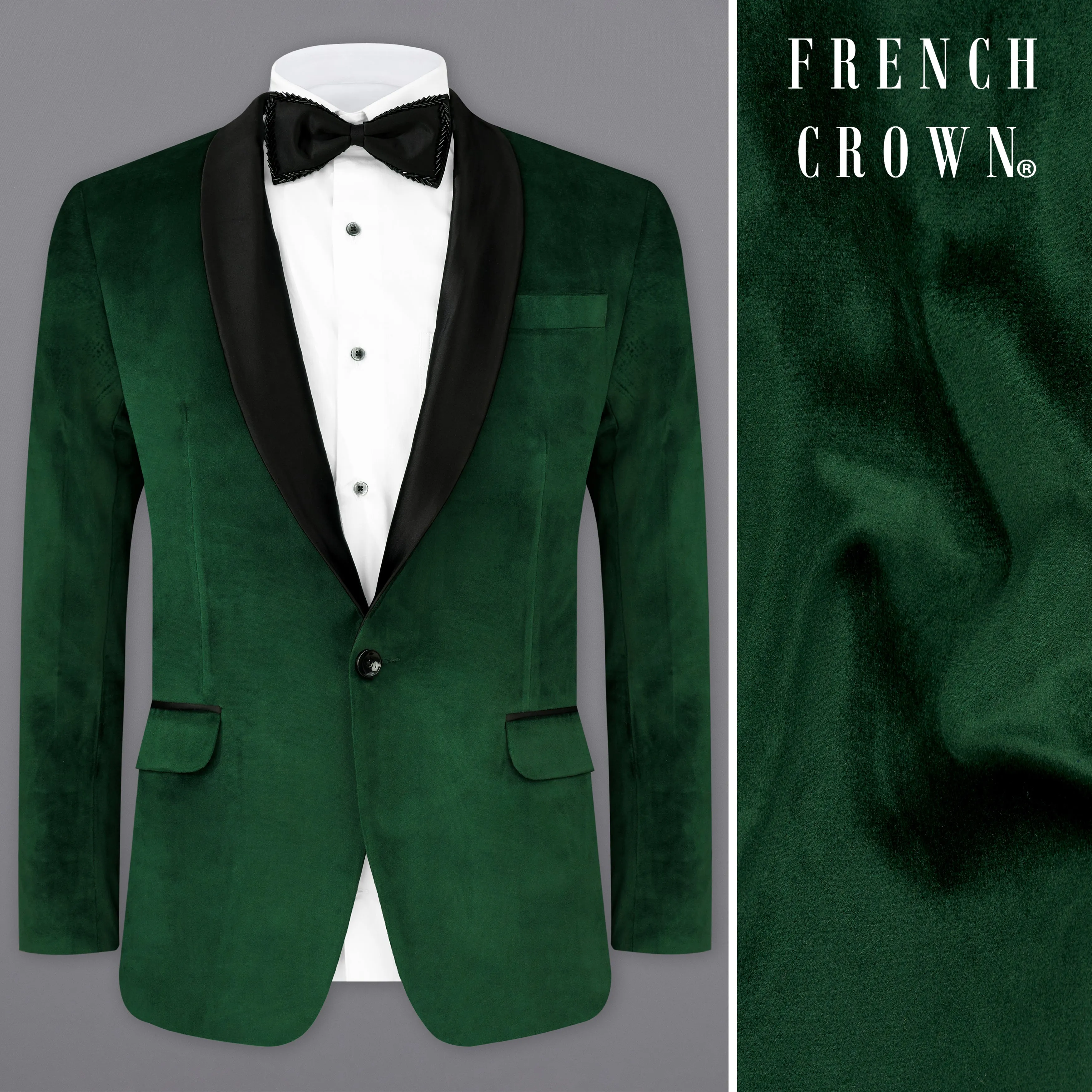 Phthalo Green Velvet Tuxedo Designer Blazer sold by French Crown