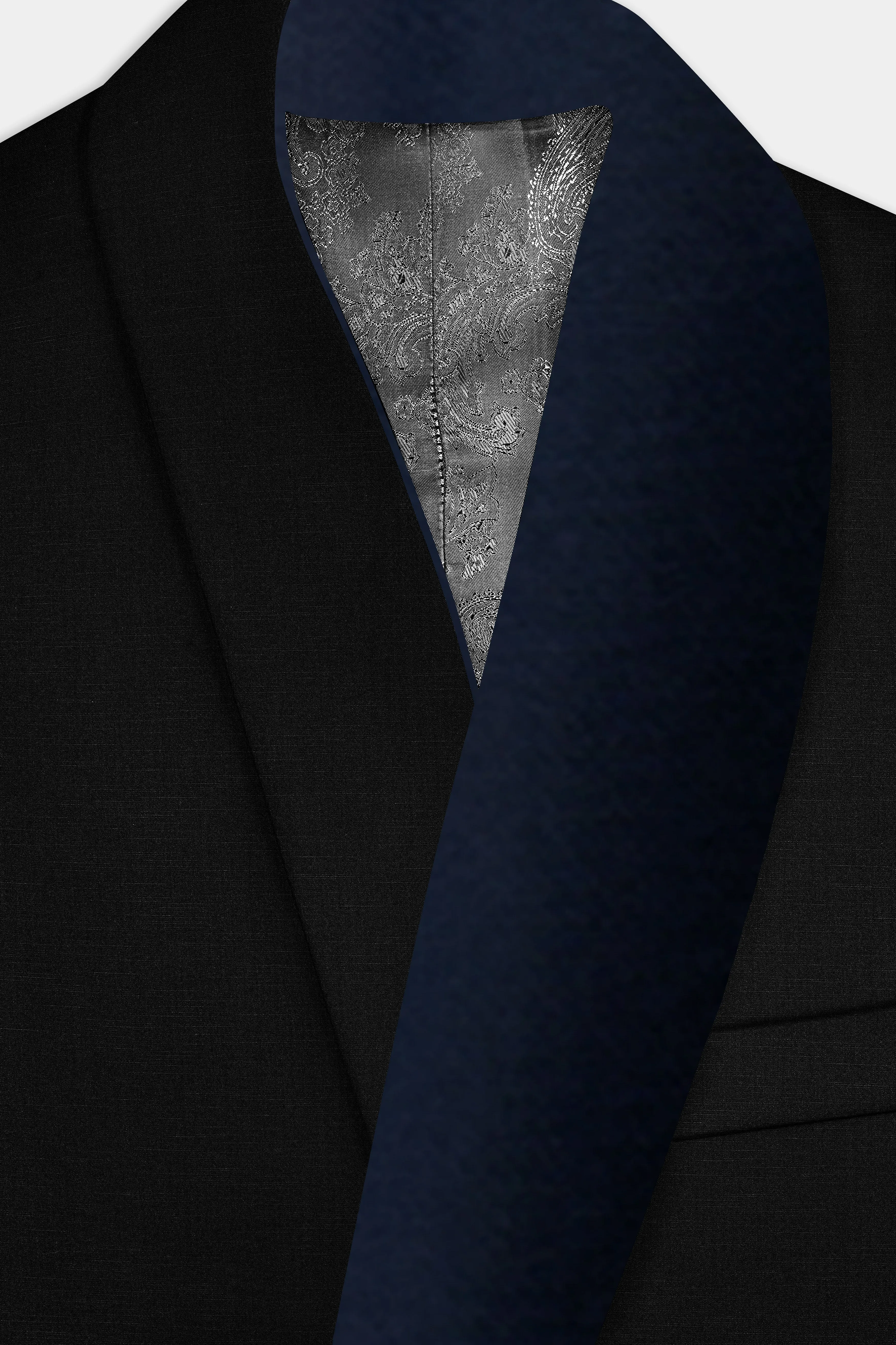 Jade Black Stretchable Subtle Sheen with Blue lapel Tuxedo Suit sold by French Crown product image thumbnail 5