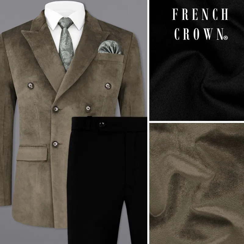 Hemlock Brown Velvet Double-Breasted Designer Suit made by French Crown