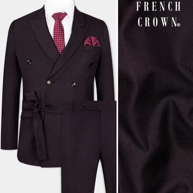 Plum Maroon Wool Rich Double Breasted Designer Suit made by French Crown