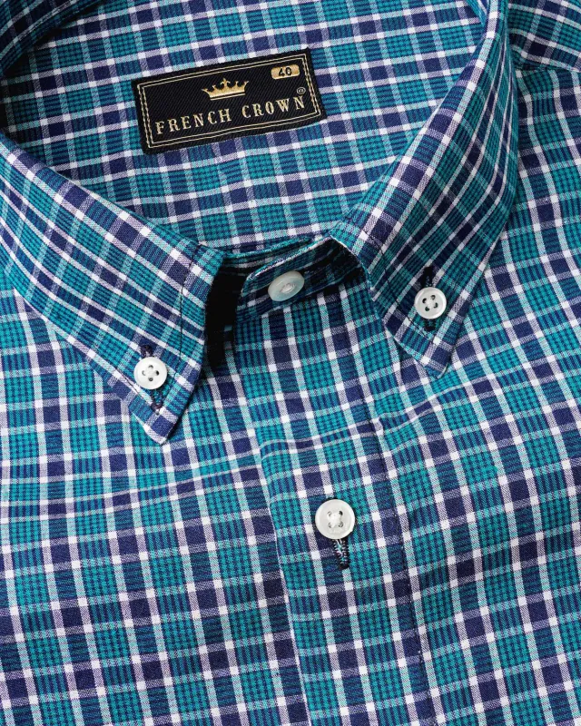 Persian Blue Checkered Premium Cotton Shirt sold by French Crown