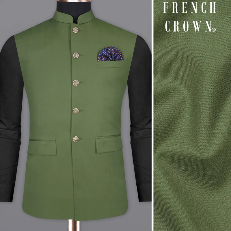 Cactus Green Textured Bandhgala Nehru Jacket sold by French Crown