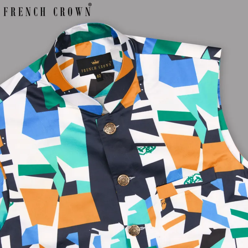 Multicolor Crystal art Print Super Soft Premium Designer Nehru jacket sold by French Crown