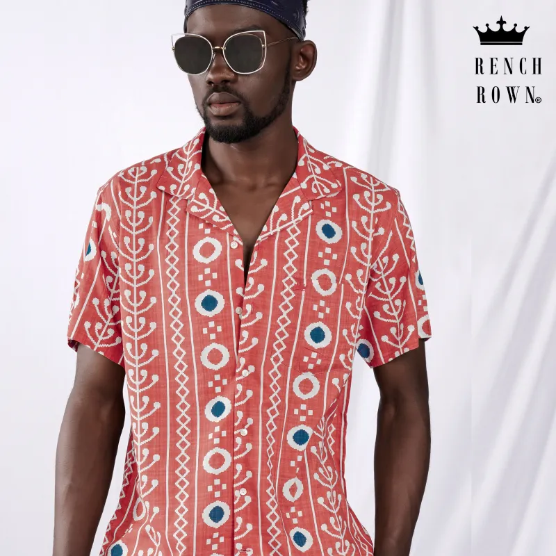 Chestnut Peach Ikat Printed Lightweight Premium Cotton Shirt sold by French Crown
