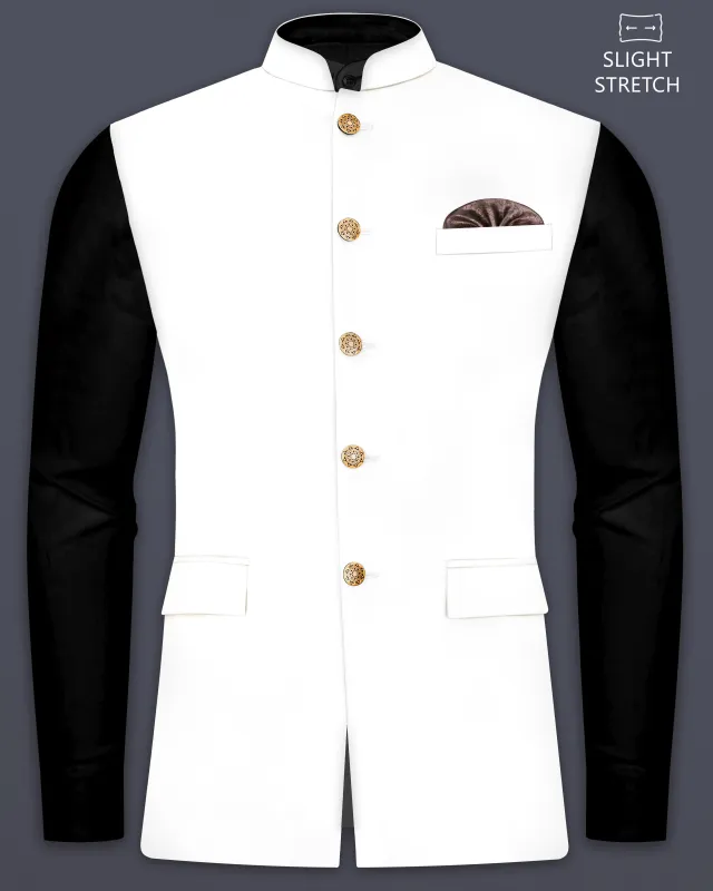 Off White Solid Wool Rich Slight Stretch Nehru Jacket sold by French Crown
