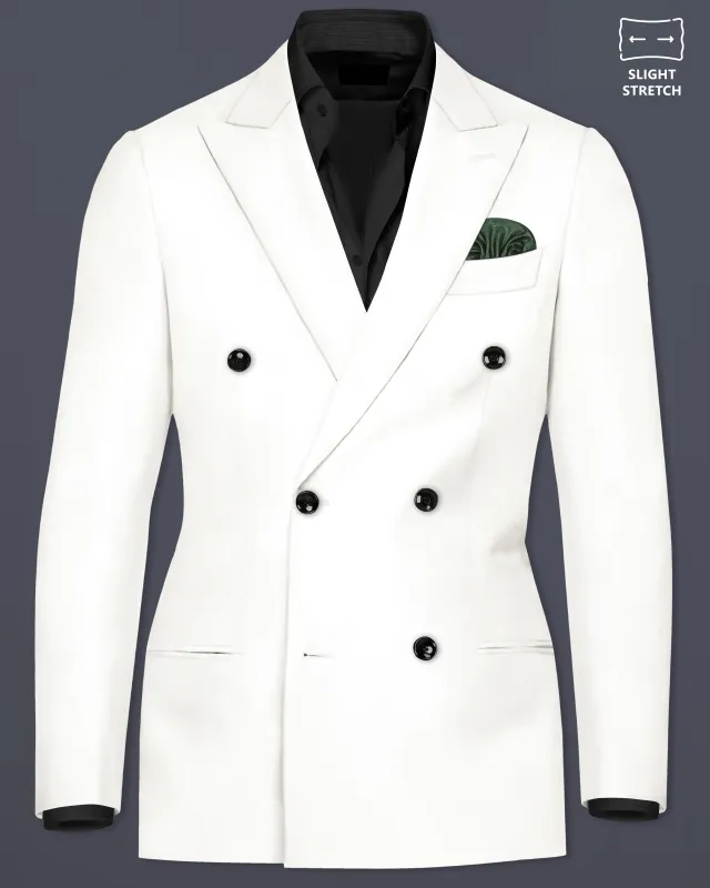 Off White Solid Wool Rich Double Breasted Slight Stretch Blazer sold by French Crown