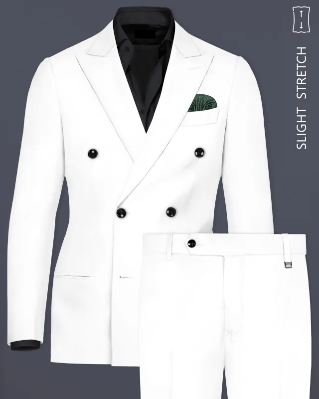 Off White Solid Wool Rich Double Breasted Slight Stretch Suit sold by French Crown