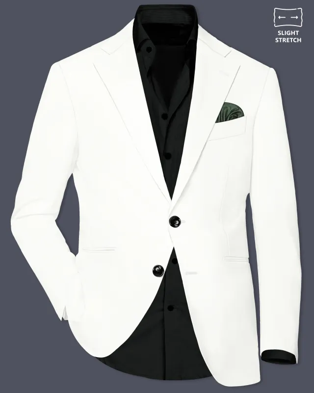 Off White Solid Wool Rich Single Breasted Slight Stretch Blazer sold by French Crown