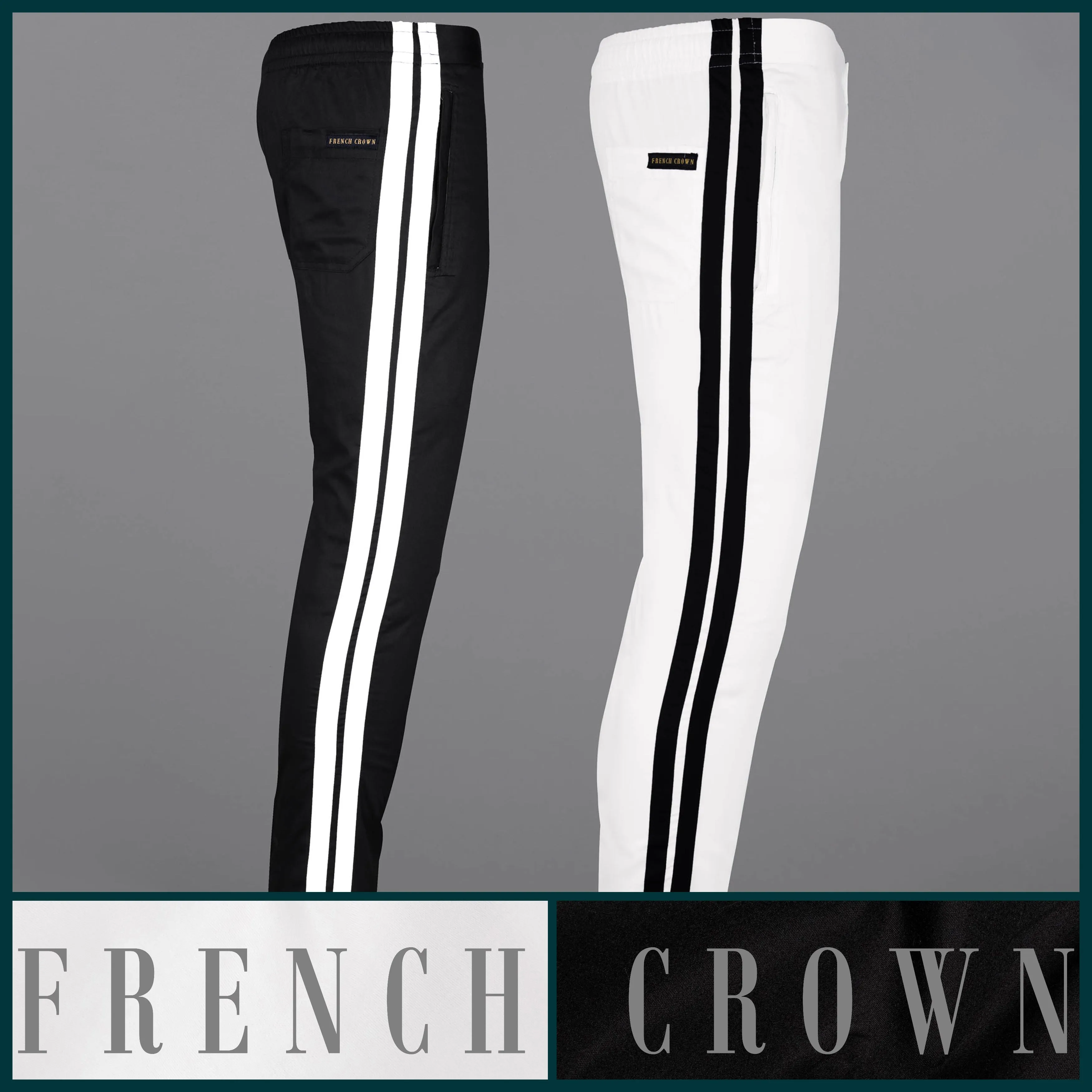 Jade Black And Bright White Super Soft Premium Cotton Designer Lounge Pants sold by French Crown