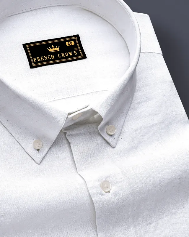 Bright White Jacquard Textured Luxurious Linen Shirt sold by French Crown