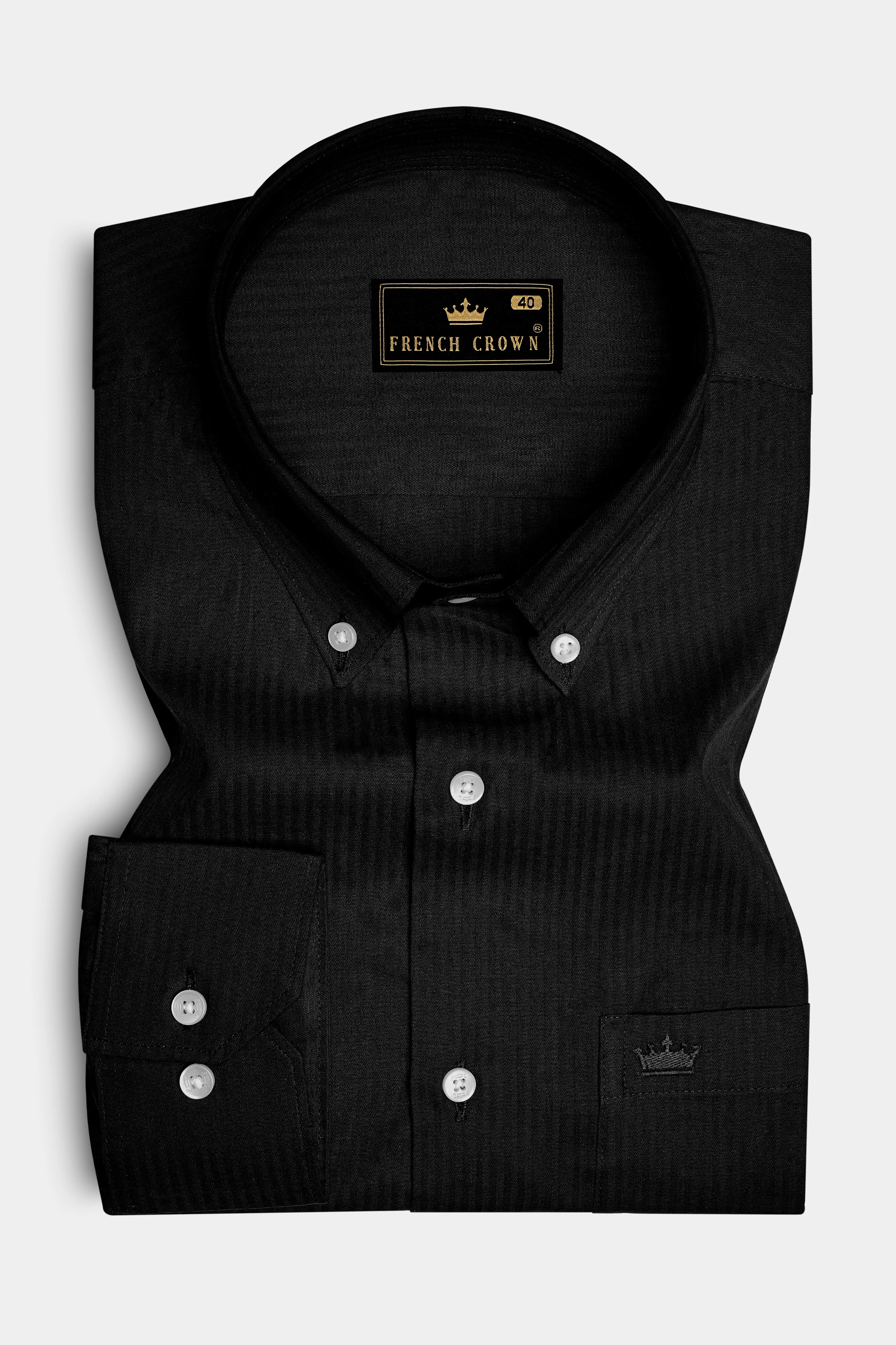 Jade Black Striped Dobby Cotton Shirt sold by French Crown product image thumbnail 4