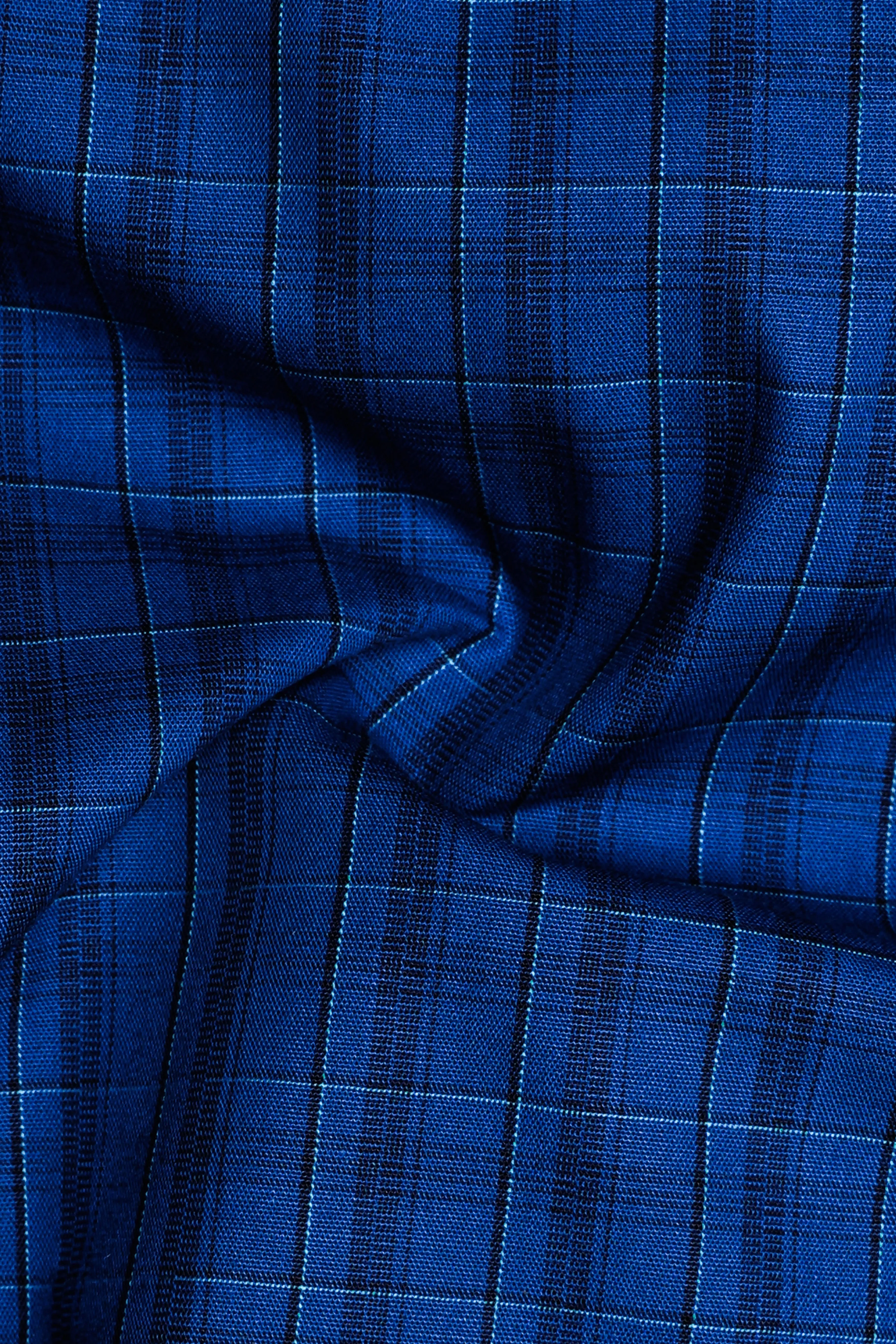 Dark Midnight Blue Plaid Poplin Giza Cotton Shirt sold by French Crown product image thumbnail 3