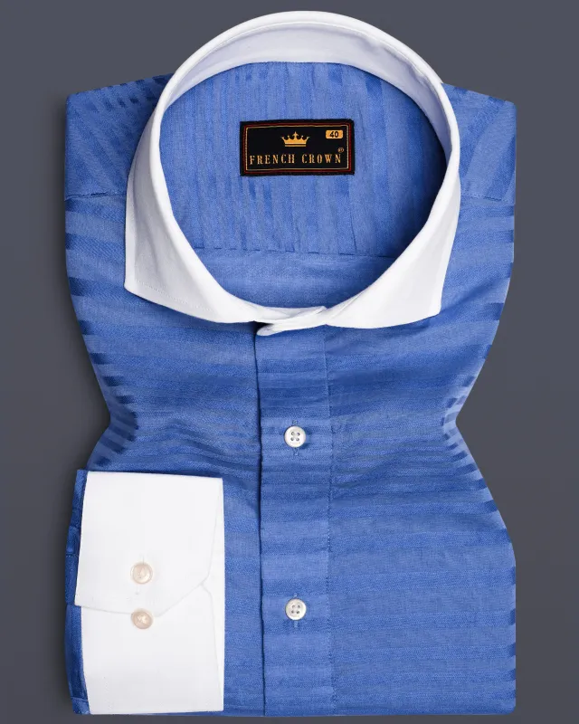 Faded Blue Jacquard Textured Premium Cotton Shirt sold by French Crown