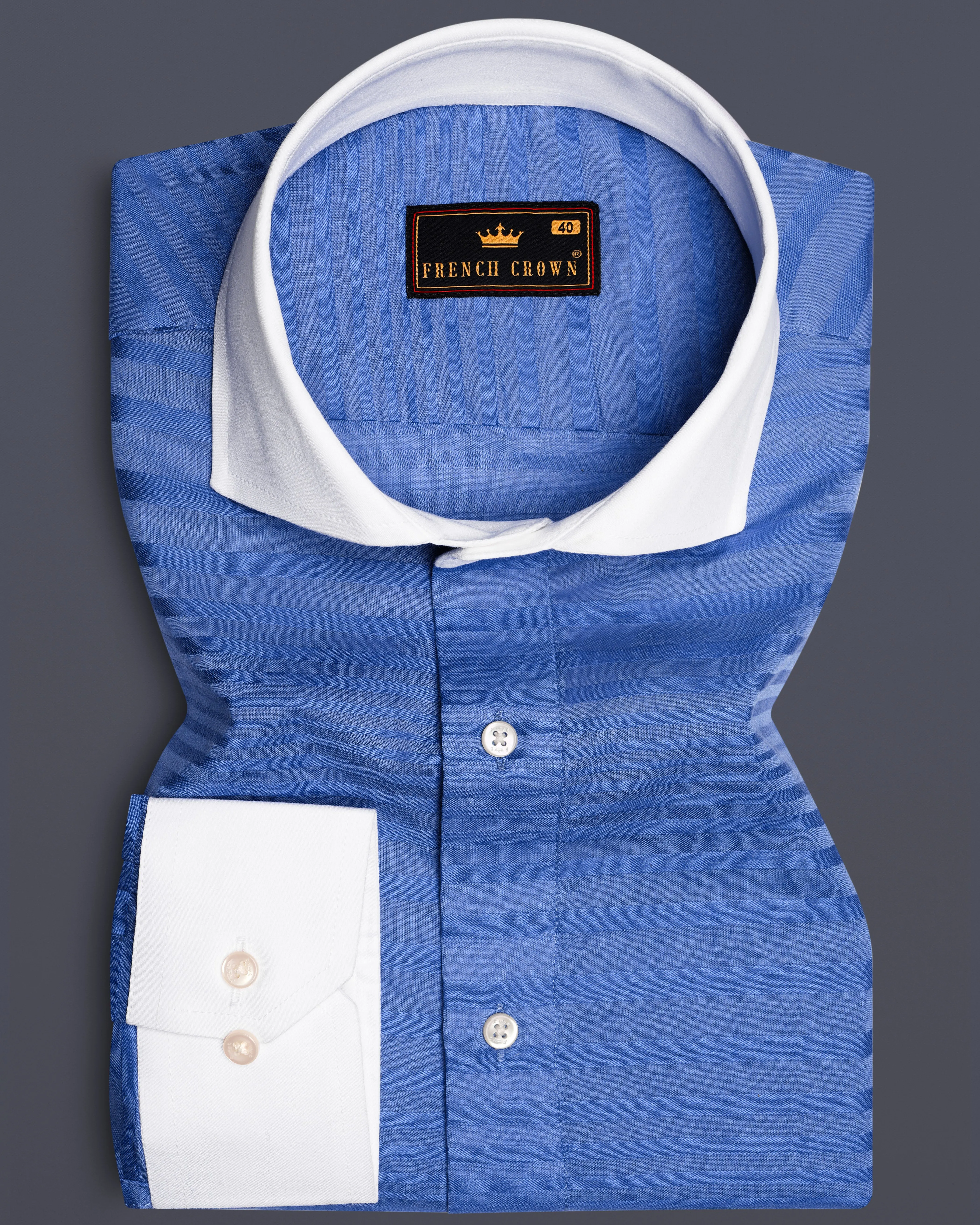 Faded Blue Jacquard Textured Premium Cotton Shirt sold by French Crown