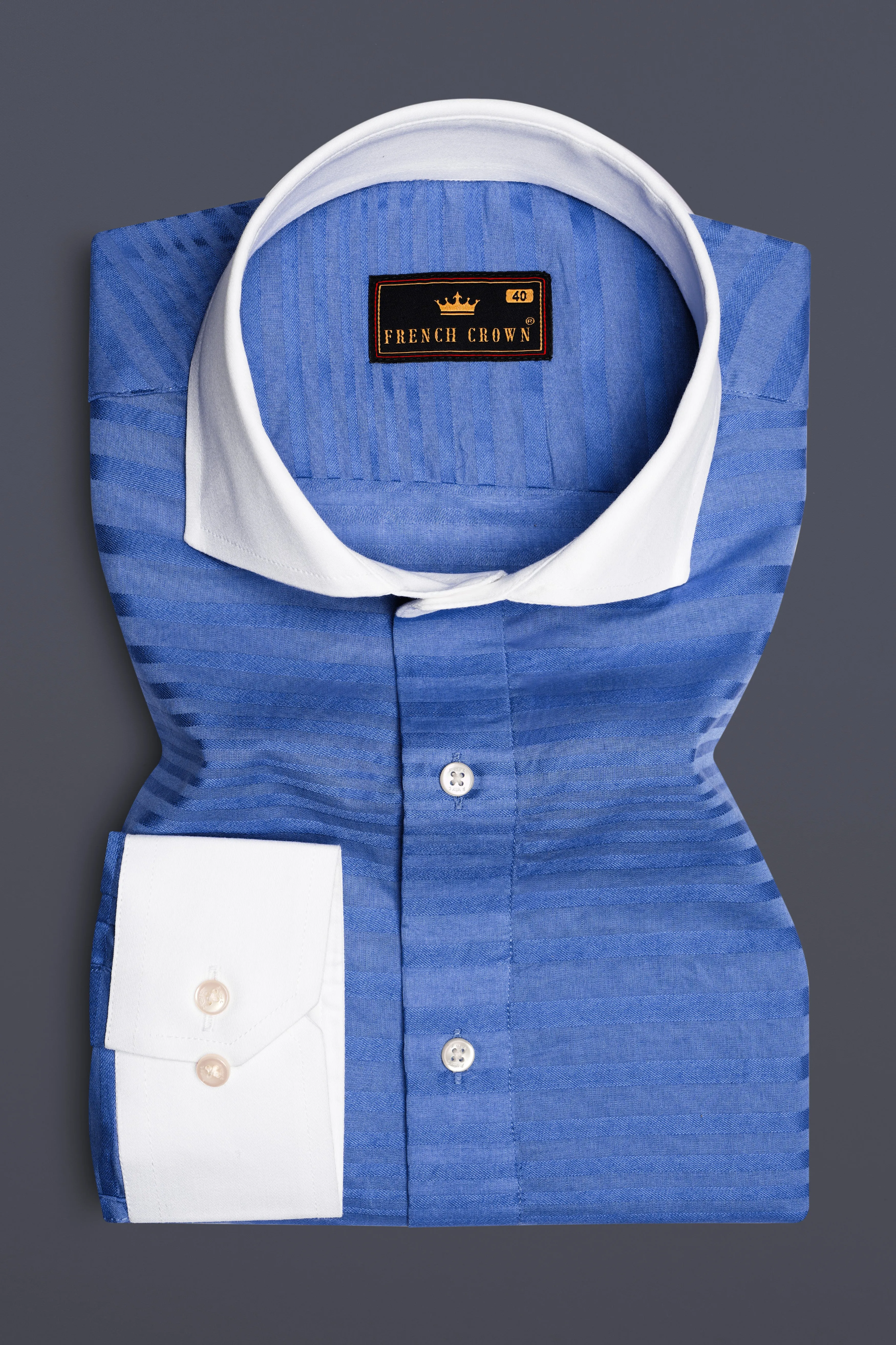 Faded Blue Jacquard Textured Premium Cotton Shirt sold by French Crown product image thumbnail 2