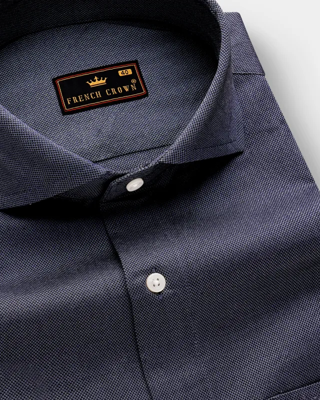 Baltic Sea Blue Dobby Textured Premium Giza Cotton Shirt sold by French Crown