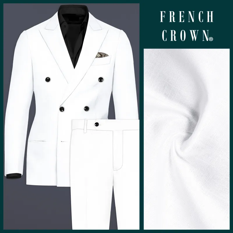 BRIGHT WHITE LUXURIOUS LINEN DOUBLE BREASTED PERFORMANCE SUIT sold by French Crown