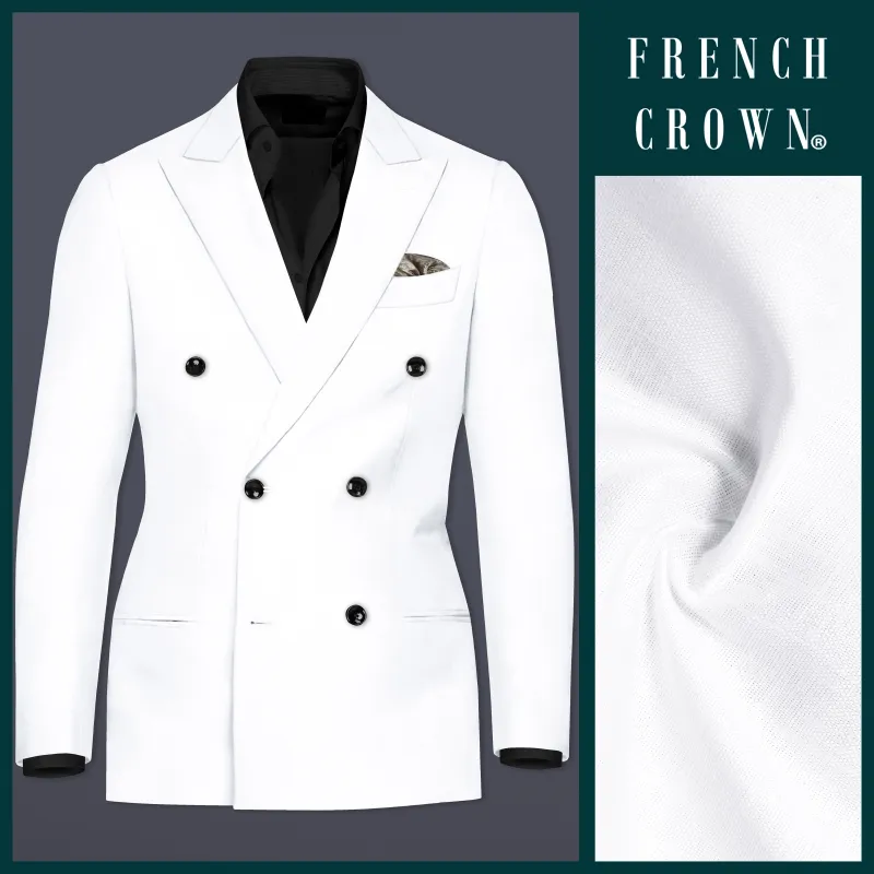 BRIGHT WHITE LUXURIOUS LINEN DOUBLE BREASTED PERFORMANCE BLAZER sold by French Crown