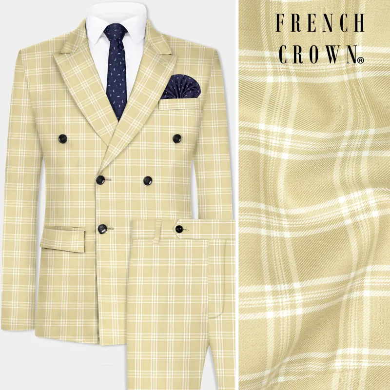 Desert Sand Cream Plaid Wool Blend Double Breasted Suit made by French Crown
