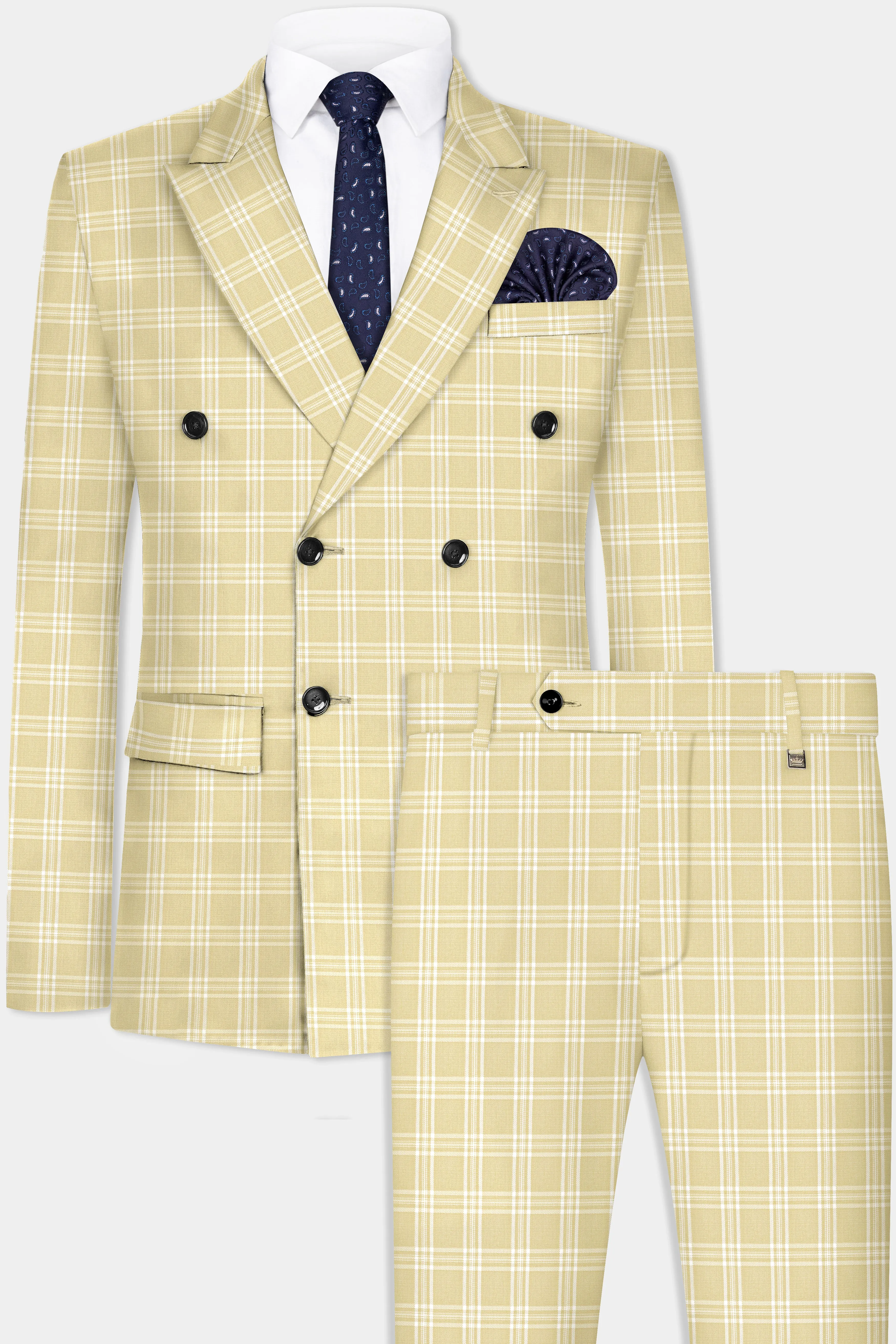 Desert Sand Cream Plaid Wool Blend Double Breasted Suit sold by French Crown product image thumbnail 2