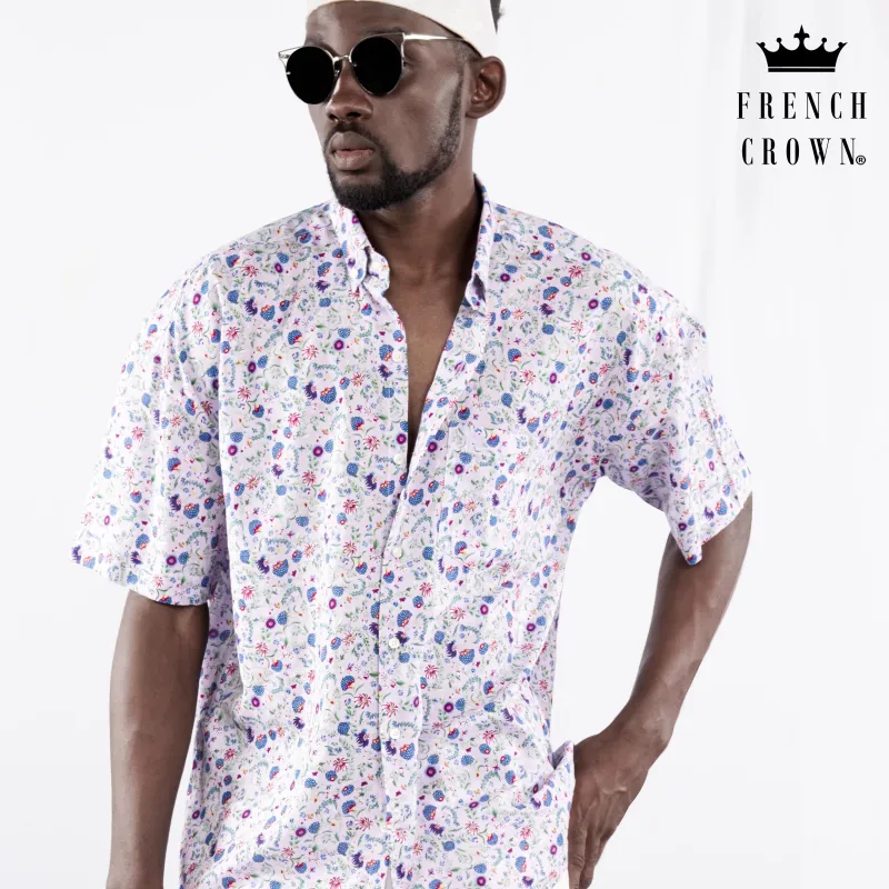 Thistle Purple and Yonder Blue Funky Printed Lightweight Premium Cotton Oversized Shirt sold by French Crown