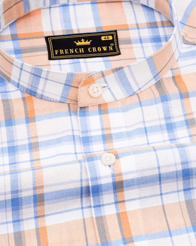 Bright White with Tacao Orange and Jordy Blue Plaid Royal Oxford Shirt sold by French Crown