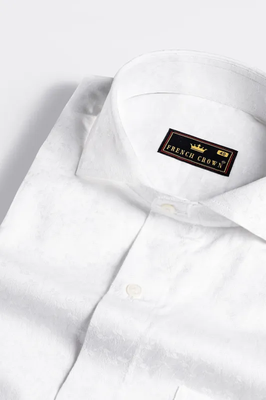 Bright White Jacquard Textured Premium Giza Cotton Shirt sold by French Crown