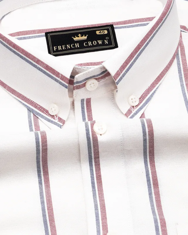 Bright White Striped Royal Oxford Shirt sold by French Crown