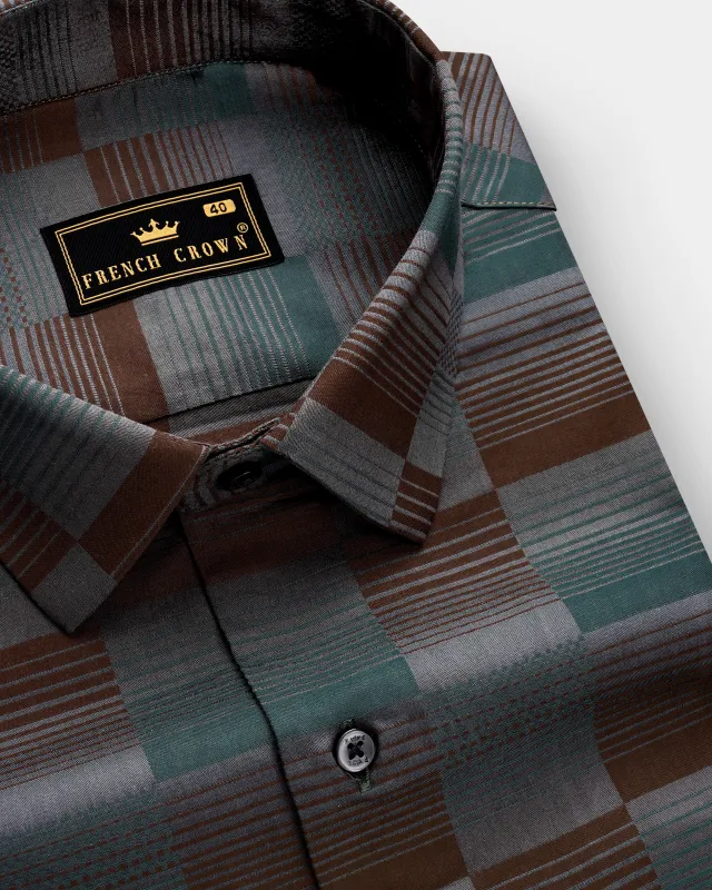 TimberLine-Bistre Brown And Plantation Green Barcode stripes Jacquard Textured Premium Cotton Dress Shirt sold by French Crown