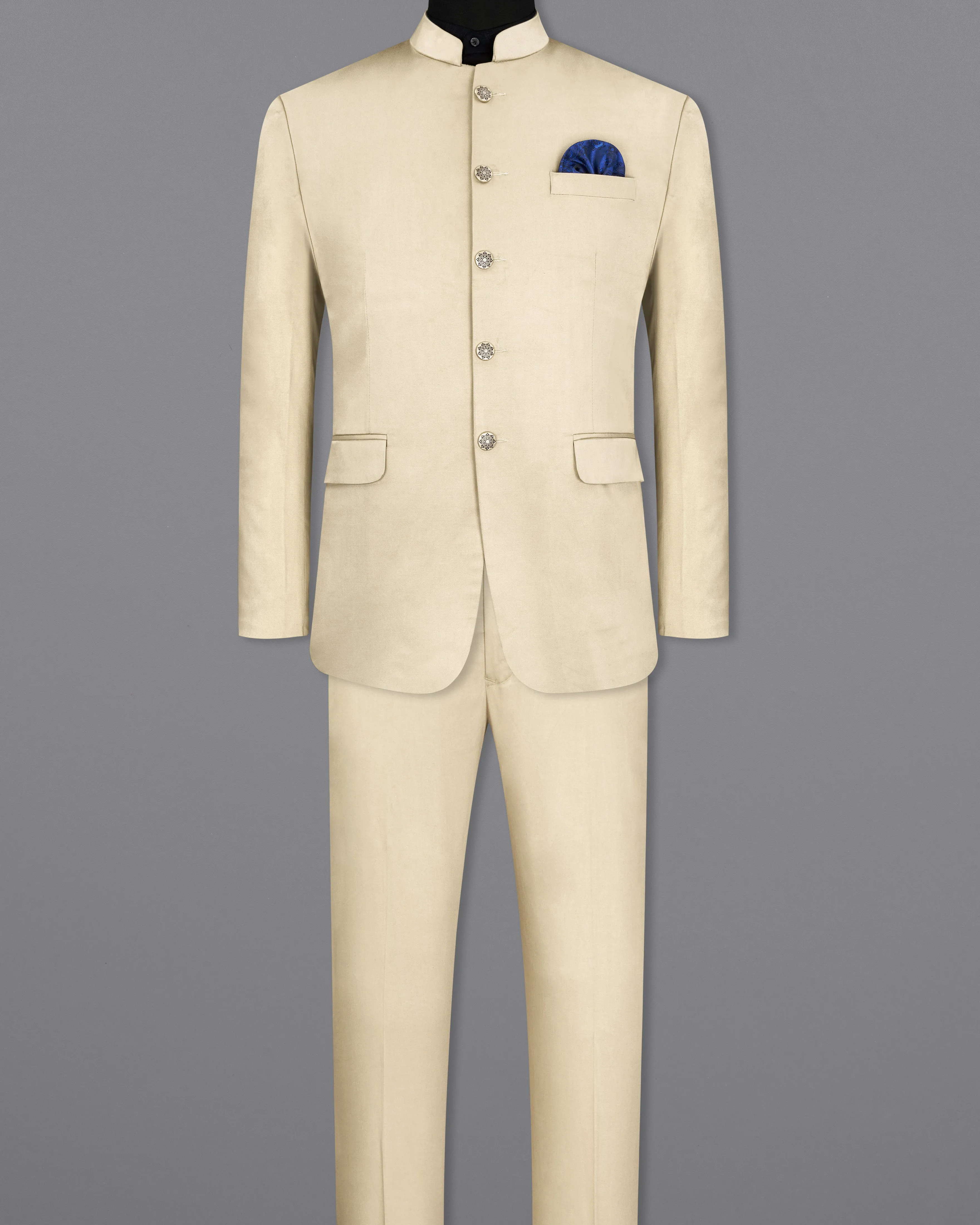 Moon Mist Beige Bandhgala Premium Cotton Stretchable traveler Suit sold by French Crown product image thumbnail 4