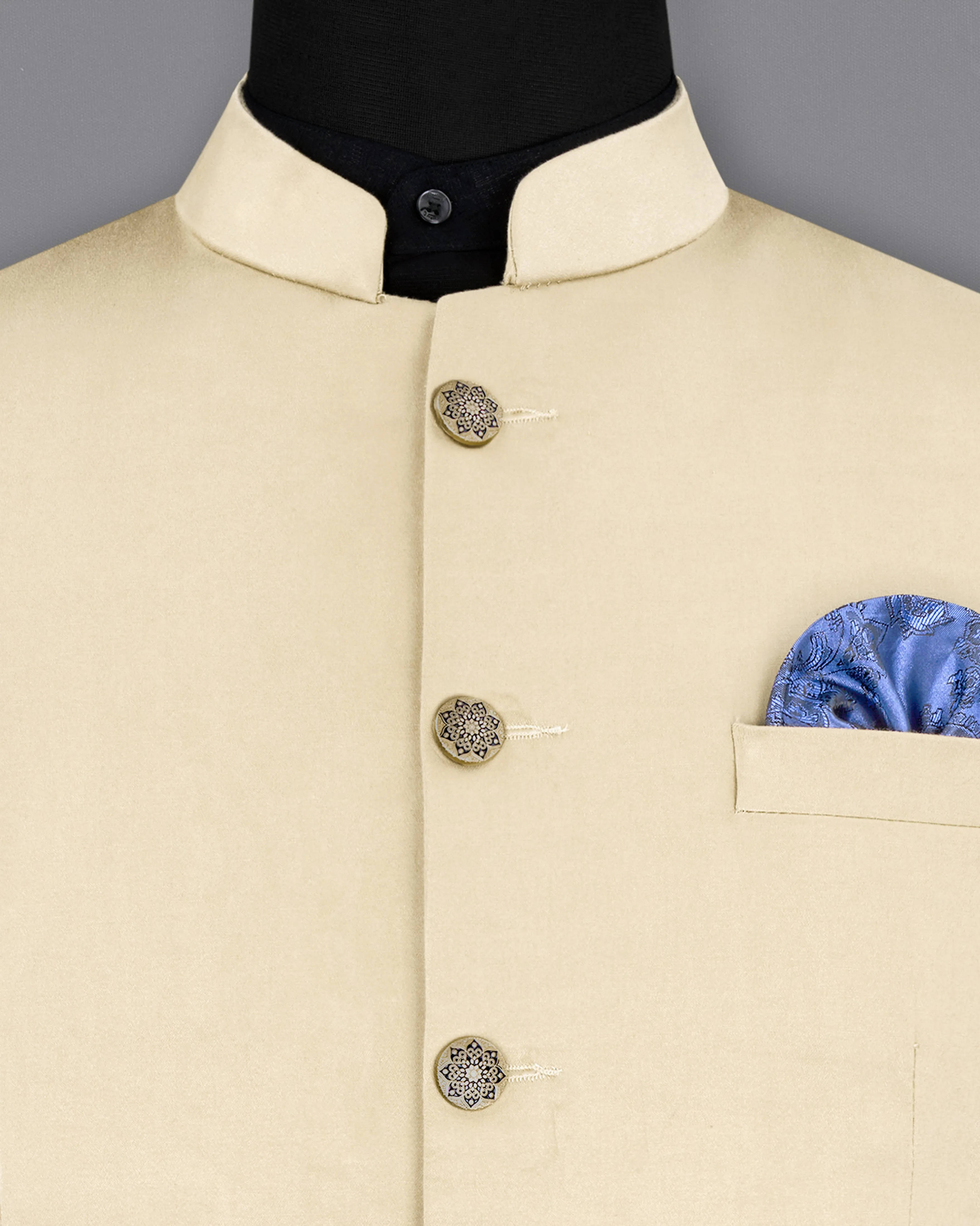 Moon Mist Beige Bandhgala Premium Cotton Stretchable traveler Suit sold by French Crown product image thumbnail 5