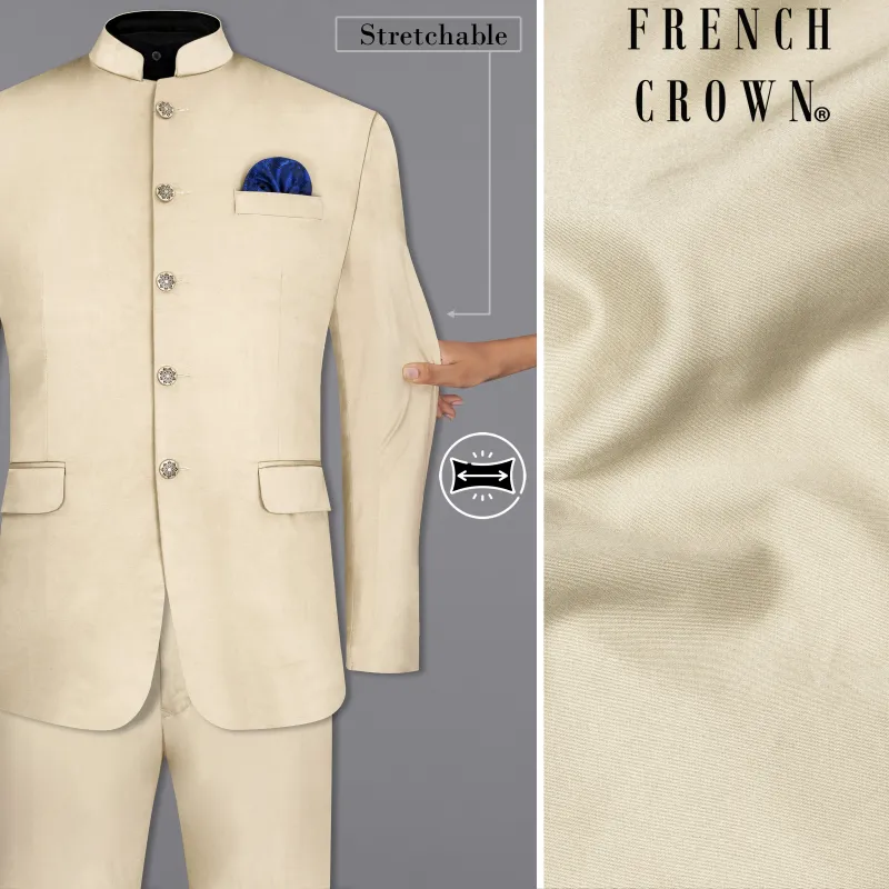 Moon Mist Beige Bandhgala Premium Cotton Stretchable traveler Suit sold by French Crown