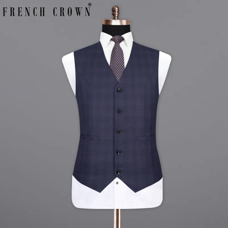 Martinique Blue Wool Rich Plaid Waistcoat sold by French Crown