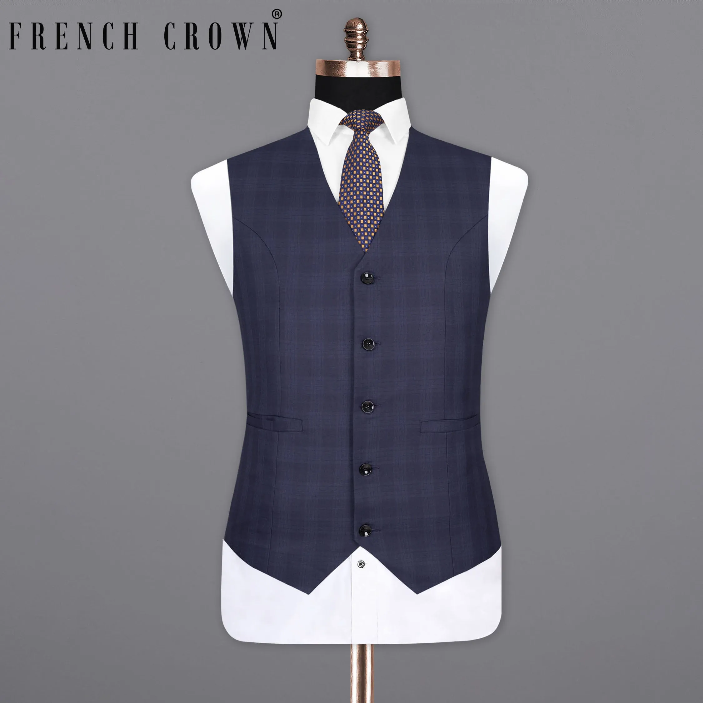 Martinique Blue Wool Rich Plaid Waistcoat sold by French Crown