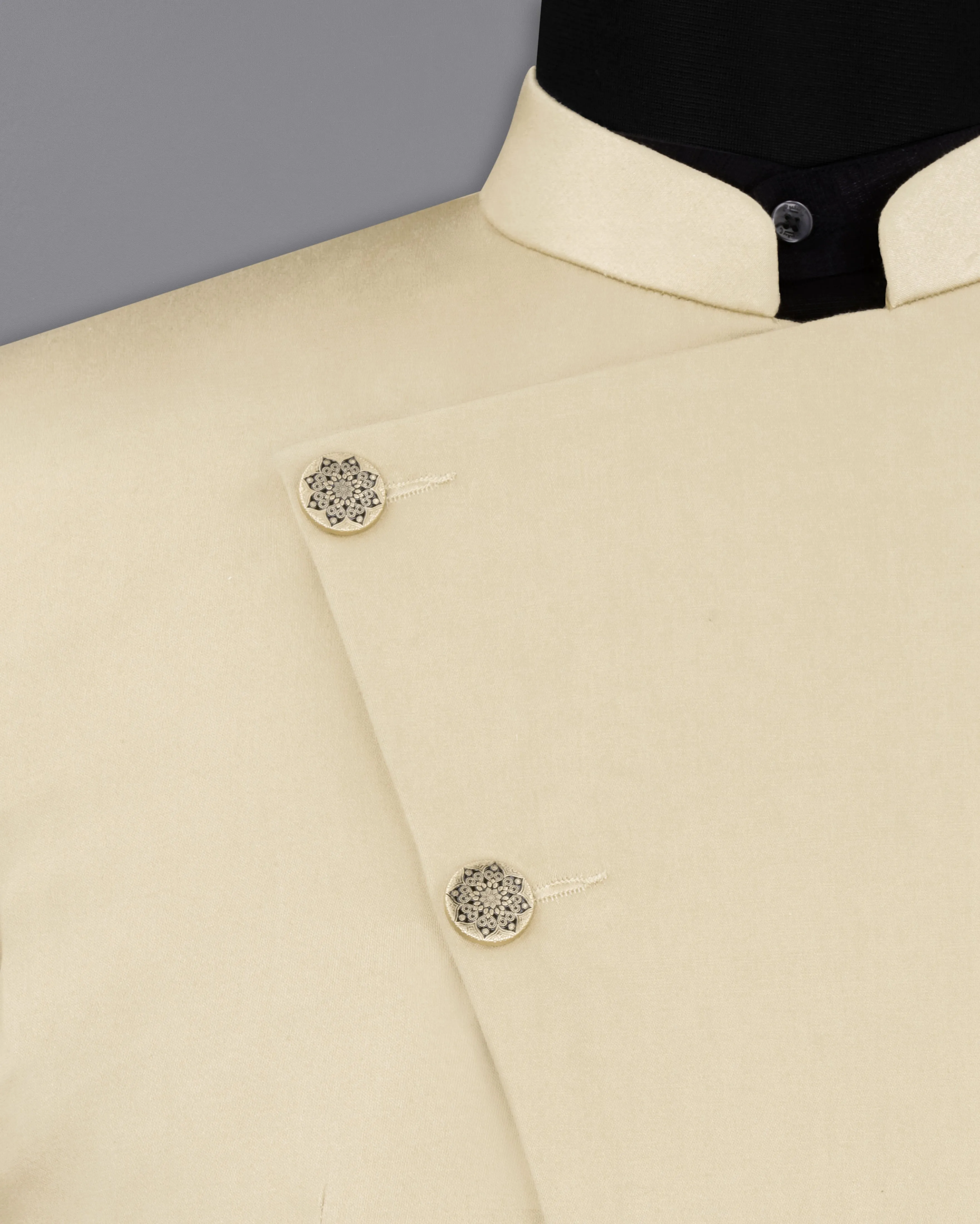 Moon Mist Beige Stretchable Cross Placket Bandhgala Premium Cotton traveler Suit sold by French Crown product image thumbnail 5